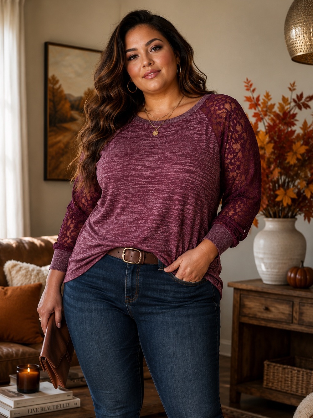 Torrid Super Soft Eggplant Sweater with Lace Sleeves — 2X ✨